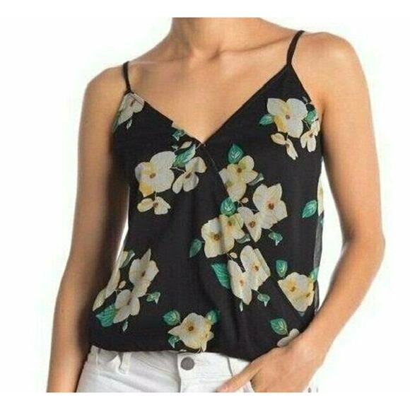 Free Press Black Yellow Floral Surplice Neck Camisole Top L - Picture 1 of 6